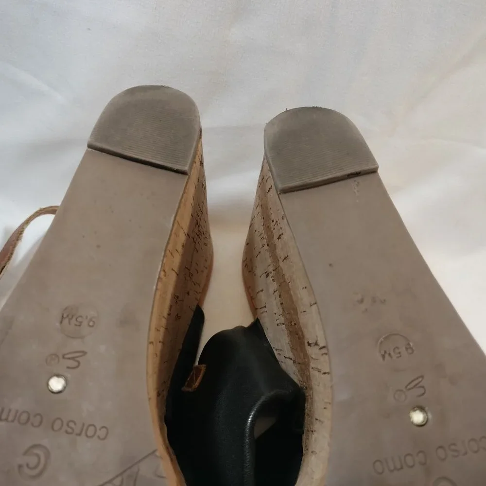 Corso Como Two-Tone Black and Brown Leather Cork‎ Wedges 9.5 - Worn Once!